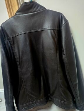 DKNY Brown Leather Jacket with Clean Paneling